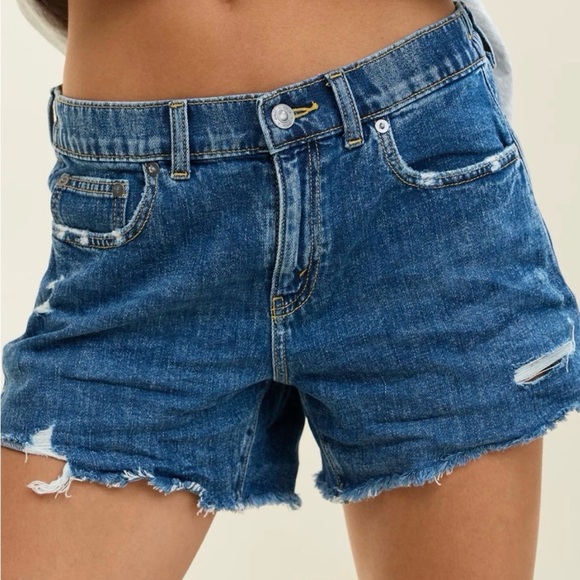 aerie Pants - aerie Dark Blue Distressed Denim Jean Shorts